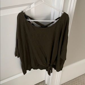 navy green ribbed juniors tie front top